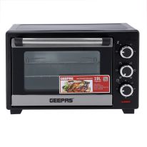 Geepas GO34044 19L Electric Kitchen Oven - Powerful 1280W with Crumb Tray, 60 Minutes Timer & Rotisserie & Convection Function | 6 Selectors for Baking & Grilling | 4 Accessories Included 