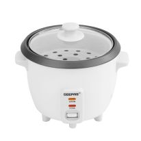 Geepas 0.6 L Multifunctional Rice Cooker- 300W, Equipped with Tempered Glass Lid, Rice Spoon, Plastic Inner Steamer and Measuring Cup