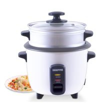 Geepas GRC35016UK 0.6L Rice Cooker with Steamer | 350W | Non-Stick Inner Pot, Automatic Cooking, Easy Cleaning, High-Temperature Protection - Make Rice & Steam Healthy Food & Vegetables - 2 Years Warranty