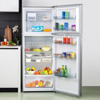 Geepas 500 L Double Door No-Frost Refrigerator- GRF5202SXHN| Multi-Airflow with Digital Temperature Control| LED Interior Light and Unbreakable Glass Shelves| Large Crisper Drawer and Humidity Control| Silver| 2 Years Warranty