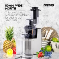 Geepas GSJ44019UK 200W Masticating Slow Juicer Machine | Cold Press Juicer, 80 MM Big Wide Mouth, Creates Fresh Healthy, High Nutrient Vegetable & Fruit Juice | Quiet Motor & Reverse Function