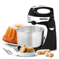 Geepas GSM43019UK 300W 2 in 1 Electric Hand & Stand Mixer | 4.3L Stainless Steel Mixing Bowl for Bread & Dough | 5 Speed Control, Eject Button, Turbo Function | A Pair of Beaters & Dough Hooks - 2 Year Warranty