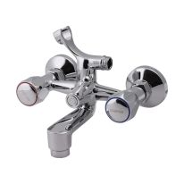 Geepas Dual Handle Bath Shower Mixer - Wall Mixer 3 in 1 With Provision For Overhead Shower Metal Wheel Handle Wall-mounted - Two Taphole | 5 Years Warranty