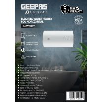 Geepas 80-liter Electric Water Heater- GSW61169, Horizontal Design, Instant Hot Water, for Bathroom, Shower, Faucet, Kitchen, Etc, 15-75 Degree Celsius Temperature Range, Metal Body and Italian Powder Coated Inner Tank, White