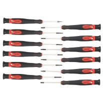 Geepas 12 PCS Precision Screwdriver Set - Four Slotted, Three Phillips and Five Torx - CR-V Steel Material, Soft Grip Repair Tool for General Purpose & Bi-colored Red/Black