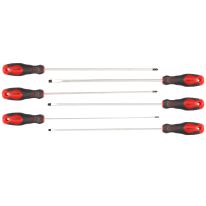 Geepas 6 Extra Long Screwdriver Set - Three Slotted, Three Phillips &Soft Grip Rubber Insulated Handles, - Repair Tool , Long Reach, General Purpose,  Soft-Grip & Bi-Colored Red And Black