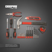 Geepas GT7671 27 Pcs Cordless Drill 12V Combination Tool Kit - Includes Handtools, Drill, & Screwdriver, No Load Speed, Less Power Consumption, LED Light, Battery LED