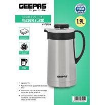 Stainless Steel Vacuum Flask, Double Walled Airpot, GVF27018 | Keep Drinks Hot/ Cold | 1.9L Thermal Insulated Portable & Leak Proof Airpot for Coffee, Hot Water, Tea & More
