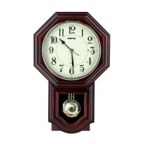 Geepas Pendulum Wall Clock- GWC4810| Wall Mounted, Taiwan Movement, 12 Melodies With Light Sensor And Durable| Modern Design With Rose Wooden Color And Chrome Gold Middle Ring| Ideal For Home And Office| 2 Years Warranty