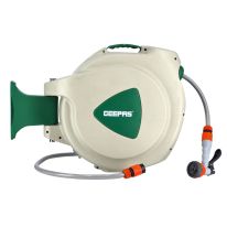 Geepas GWH59056 30M 1/2" Automatic Ready to Water Hose Reel with 180 Swivel Mounting Bracket, Lock Mechanism, Hose Fitting, Adjustable Hose Stop and More