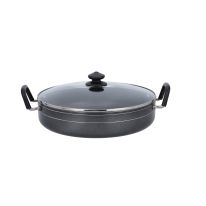 Royalford RF10007 32CM Nonstick Shallow Pot Glass Lid 1X8 - Dupont Non-stick Interior| Spiral Bottom for Even Heat Distribution| Ideal for frying, sauting, braising