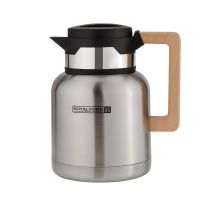 Royalford Stainless Steel Vacuum Jug with Wooden Handle, 1L, RF10169 | Thermal Insulated Airpot | Keep Drinks Hot & Cold up to Hours | Portable & Leak Proof Thermal Flask