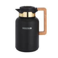 Double Wall Vacuum Jug with Wooden Handle, 1L, RF10172 | Thermal Insulated Airpot | Keep Drinks Hot/ Cold | Asbestos-Free Pink Glass Inner | Portable & Leak Proof Thermal Flask