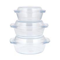 3Pcs Glass Casserole Set, Borosilicate Glass, RF10270 | High Thermal Shock-Resistant Container | Casserole with Lid | Microwave, Electric Oven, Freezer and Dishwasher Safe