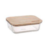 Rectangular Glass Food Container with Bamboo Lid, RF10321 - 1520ml Capacity, Freezer & Dishwasher Safe, Air Tight Lid with Silicone Sealing Ring, High Thermal Shock Resistant