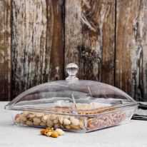Square Acrylic Candy Tray, 4 Compartment Design, RF10338 | Beautiful Centerpiece with Transparent Lid | Appetizers Food Tray for Dried Fruits, Nuts, Candies, Salad