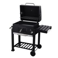 Wheeled Barbecue Stand with Grill, Iron Construction, RF10355 | Two Wheels for Easy Transport | Steel Handle | Built-In Thermometer | Two-Layer Enamelled Cooking Grills