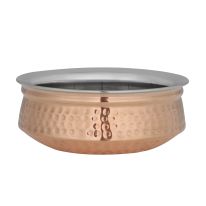 Cooper Steel Serving Handi, RF10391 | Copper Stainless Steel Hammered Handi | Indian Serving Bowl | Indian Dishes Serve ware for Vegetable and Curries