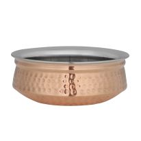 Cooper Steel Serving Handi, RF10393 | Copper Stainless Steel Hammered Handi | Indian Serving Bowl | Indian Dishes Serve ware for Vegetable and Curries