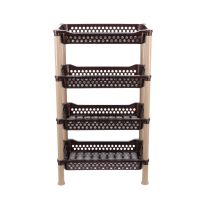 Royalford 4-Tier Multi-Layer Kitchen Rack- RF10410| Plastic Multi-Purpose Storage Rack for Fruits and Vegetables| Storage Rack for Home, Office, Living Room and Kitchen| Rectangular Stand| Compact Design| Brown