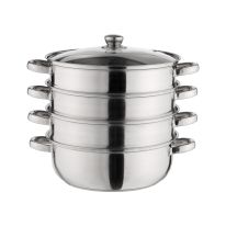 4-Layer Stainless Steel Steamer Pot, Multipurpose, RF10427 | Tempered Glass Lid | Comfortable Handles| Support Multiple Hobs | Ideal for Tamale, Dumpling, Sea Food & More