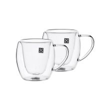 Double Wall Mug Set, 250ml Borosilicate Glass Cup, RF10528 | 2pcs Clear Glass Coffee Cups | Insulated Coffee Glass, Cappuccino Cups, Tea Cups, Latte Cups, Beverage Glasses