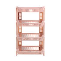 Royalford 4-Layer Vegetable Rack| RF10878| Plastic Vegetable Rack| Multi-Purpose Storage Rack| Stand for Fruits and Vegetables| Storage Rack for Home, Office and Kitchen| Rectangular Stand| Compact Design| Light Pink