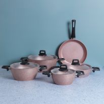 Royalford Scoria 9pcs Granite Coated Cookware Set, RF10979 Pink