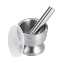 Royalford 10 CM Mortar and Pestle- RF11168| Stainless Steel Grinding Bowl| For Grinding and Crushing Herbs| Manual Grinder| Pestle Set with Lid| Stain-Resistant and Non-Skid Base| For Crushing Ginger and Garlic| Kitchen Tool| SS 304| One-Piece