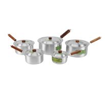 Royalford 10-Piece Aluminium Saucepan Set- RF11206| Saucepan with Lid| Premium-Quality Aluminium Saucepan with Wooden Handle| 16, 19, 21, 23, and 26 CM| Suitable for Tea, Coffee, Milk| Kitchen Use| Combo Set of 5 with Lid| Silver
