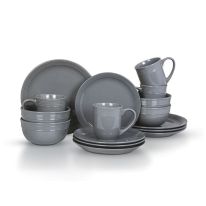 Royalford 16 Piece Stoneware Dinner Set- RF11263| Includes Dinner Plates, Salad Plates, Salad Bowls and Mugs| Dishwasher-Safe, Microwave-Safe and Freezer-Safe| Eco-Friendly and Food-Grade| Grey