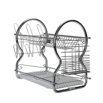 2 -Tier Stainless Steel Dish Drainer Rack - Utensil Holder, Drying Rack, with Plastic Trays & Organization Shelf - Compact, Durable & Easy to Assemble
