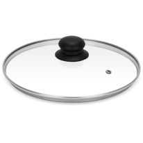 Royalford 26 CM Tempered Glass Lid With Bakelite Knob- RF11726| 3.8 MM Thickness, Transparent Lid With Stainless Steel Frame| Equipped With Steam Release Vent For Overflow Protection| Dishwasher Safe, Perfect For Casserole, Kadai, Pots And Pans