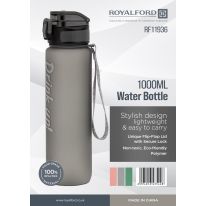 Royalford 1000 ML Water Bottle- RF11936| Transparent Plastic Bottle with Flip flop Lid and Secure Lock| Water Bottle for School, Office and Gym| Leak-Proof and Eco-Friendly| Food-Grade and Elegant Design| Grey