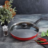 Royalford 22 CM Aluminum Fry Pan- RF11975| With Tempered Glass Lid, Strong Aluminum Body With Non-Stick Coating And Bakelite Handle| Compatible With Hot Plate, Halogen, Ceramic And Gas Stovetops| Perfect For Frying, Sauting, Tempering