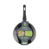Royalford 24 CM Aluminum Fry Pan- RF11976| With Tempered Glass Lid, Strong Aluminum Body With Non-Stick Coating And Bakelite Handle| Compatible With Hot Plate, Halogen, Ceramic And Gas Stovetops| Perfect For Frying, Sauting, Tempering| Black