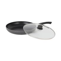 Royalford 28 CM Aluminum Fry Pan- RF11978| With Tempered Glass Lid, Strong Aluminum Body With Non-Stick Coating And Bakelite Handle| Compatible With Hot Plate, Halogen, Ceramic And Gas Stovetops| Perfect For Frying, Sauting, Tempering| Black