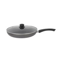 Royalford 30 CM Aluminum Fry Pan- RF11979| With Tempered Glass Lid, Strong Aluminum Body With Non-Stick Coating And Bakelite Handle| Compatible With Hot Plate, Halogen, Ceramic And Gas Stovetops| Perfect For Frying, Sauting, Tempering| Red
