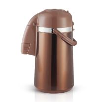 Royalford 3.0 L Thermic Airpot Flask with Double Wall Vacuum Insulation- RF12133/ 360-Degree Rotating Base, Asbestos-Free Glass Inner/ Keeps the Drink Hot for 18 Hours and Cold for 24 Hours/ Suitable for Indoor and Outdoor Use/ Brown