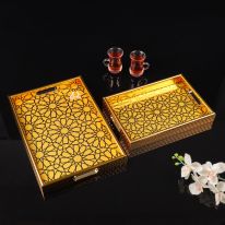 Royalford Arabic Tray Set- RF12238/ Pack of 2, Rectangular Trays with an Elegant and Sleek Design, Durable and Long-Lasting Acrylic Construction/ Set Includes: Small and Big, Multi-Purpose Flat Serveware, Ideal for Serving Tea, Drinks, Food, Dcor Items, e