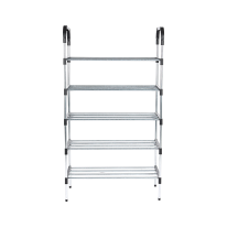 Royalford 5 Tier Shoe Rack- RF12422/ Multi-Purpose Storage Stand for Slipper, Sandals, Shoes/ Free Standing Organizer for Home, Office, Living Room and Kitchen/ Heavy-Duty, Rectangular Stand, Compact Design/ Black and Silver