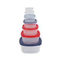 Royalford Square Plastic Food Storage Container- RF12485/ Pack of 7 Containers, 170 ml, 300 ml, 615 ml, 1025 ml, 1800 ml, 2900 ml, 5000 ml, Storage Box for Food, Leftover, Marinades, Dough, etc., for Kitchen Organization/ Multicolor with Transparent Body