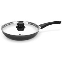Royalford 20 CM Aluminum Nonstick Frypan with Stainless Steel Lid- RF12518/ Strong Body with 3 Layer Coating and Heat Resistant Bakelite Handle/ Not Compatible with Induction Stovetops/ Perfect for Frying, Sauting, Tempering/ Black \