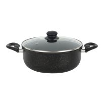 Royalford Elite 7-Piece Forged Aluminum Cookware Set- RF12622/ Durable Nonstick Granite Coating with 5-Layer Construction, CD Bottom and Glass Lid/ Includes Casserole, Saucepan, Fry Pan, Nylon Kitchen Tools, PFOA-Free/ Black