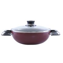 Royalford RF2947 Aluminium Wok Pan with Glass Lid, 22 CM - Induction Safe Frying Pan with Durable Non-Stick Granite Coating | Dishwasher Safe |Glass Lid & Heat-Resistant Handles - Cookware Casserole Pan