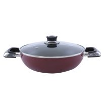 Royalford Aluminium Wok Pan with Glass Lid, 30 CM - Induction Safe Frying Pan with Durable Non-Stick Granite Coating | Dishwasher Safe |Frypan with Glass Lid & Heat-Resistant Handles - Cookware Casserole Pan