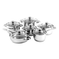 Royalford RF5124 12Pc Stainless Steel Cooking Set with Glass Lids - Induction safe Pots & Pans with Non-Stick Coating - Stock Pots with Tempered Glass Lid & Strong Handles