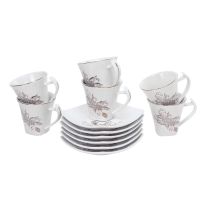 Royalford RF5725 New Bone China Square Cup & Saucer Set, 12 Pcs | Ideal for Daily Use - Non-Toxic, Ecologically Tasteless, Smooth Surface, Translucent, Comfortable Grip and Lightweight