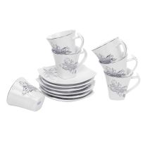 Royalford RF5726 New Bone China Square Cup & Saucer Set, 12 Pcs | Ideal for Daily Use - Non-Toxic, Ecologically Tasteless, Smooth Surface, Translucent, Comfortable Grip and Lightweight