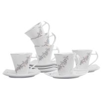 Royalford RF5728 12PCS Bone China Square Cup & Saucer Set - Ideal for Daily Use - Non-Toxic, Ecologically Tasteless, Smooth Surface, Translucent, Comfortable Grip and Lightweight - Pack of 6